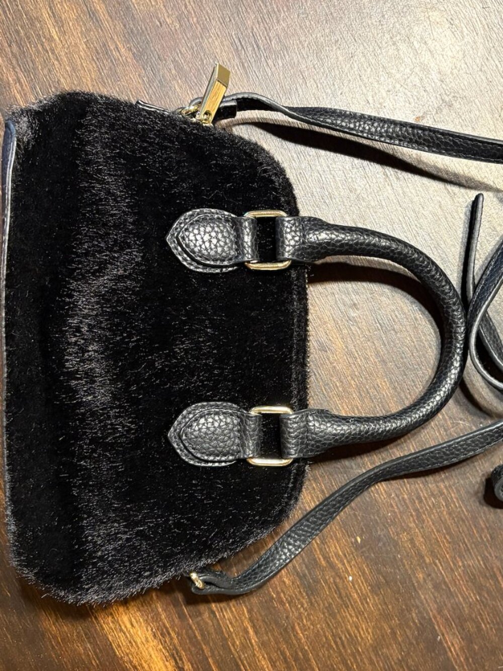 New Day Black Fuzzy Faux Fur Crossbody Purse